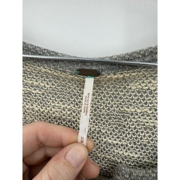 Free People Grey Mystery Wide‎ Sleeve Women Medium Boho Top Crochet Casual - Picture 7 of 10